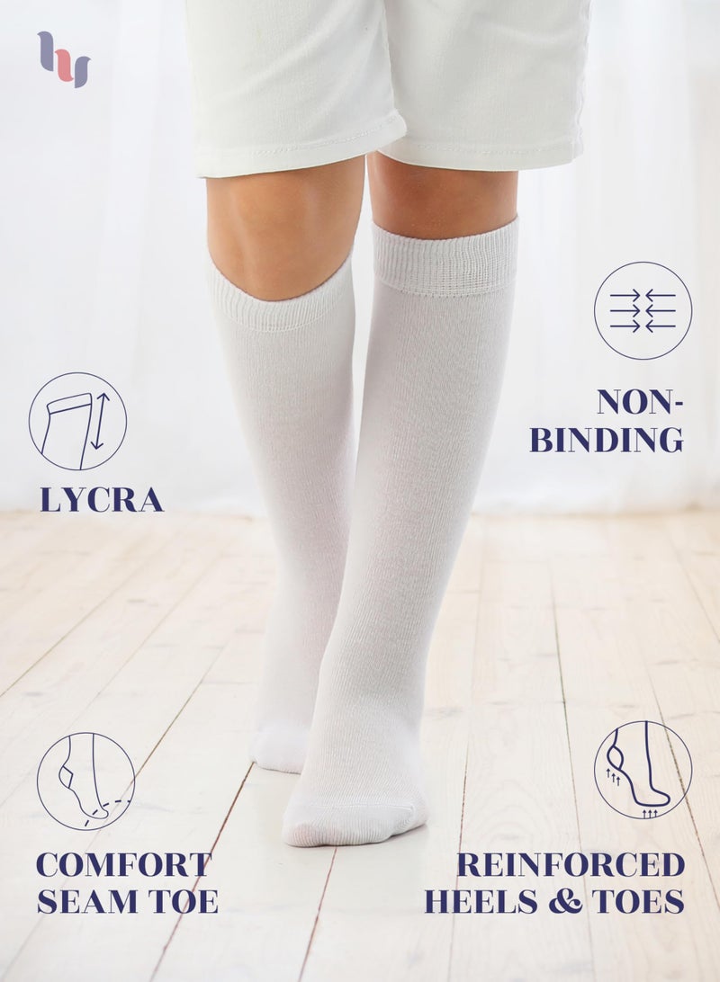 Hugh Ugoli Girls Boys Kids School Uniform Long Dress Socks, Extremely Soft, Comfortable, Rayon derived from Bamboo, Chemical-Free, 3 Pairs White | 12-14 Years - Image 2